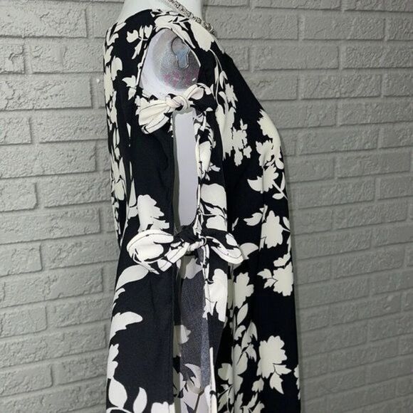 MSK Women Black & White Floral Bow Sleeve Dress Size 16 W - Picture 5 of 12